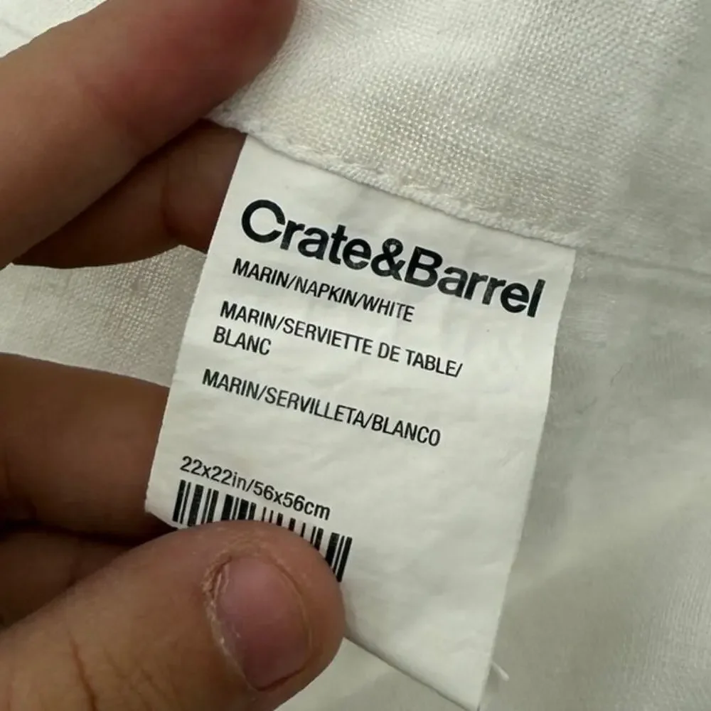 Crate & barrel Marin Crisp White EUROPEAN FLAX -Certified Linen Napkin, Set of 3